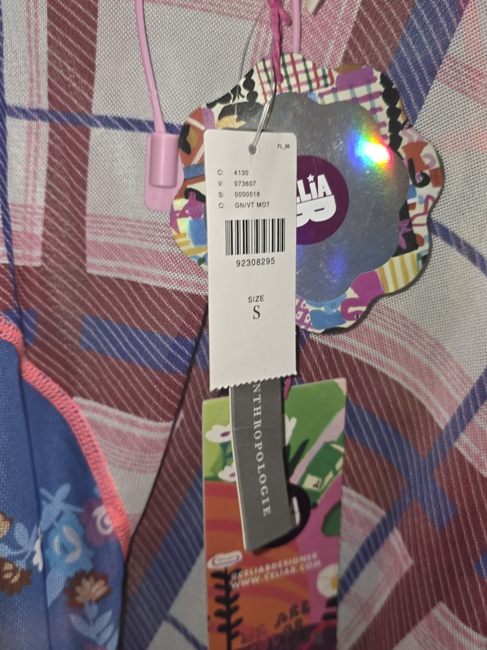 NWT CeliaB Ixora Mesh Midi Dress Mixed Plaid Floral Sheer Mock Neck S - Picture 12 of 15